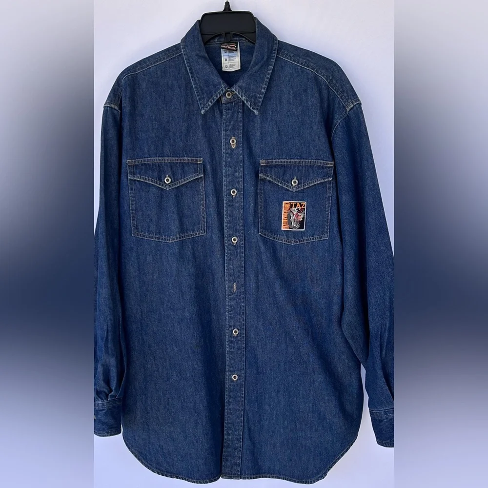 Harley Davidson x Warner Bros Taz Men’s Denim Button‎ Up Shirt Size Medium